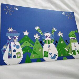 NEW - Seasons Greetings Snow Men Placemats Dining Table Blue and Green Set of 6